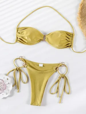Gold Solid Push-Up Bikini Set