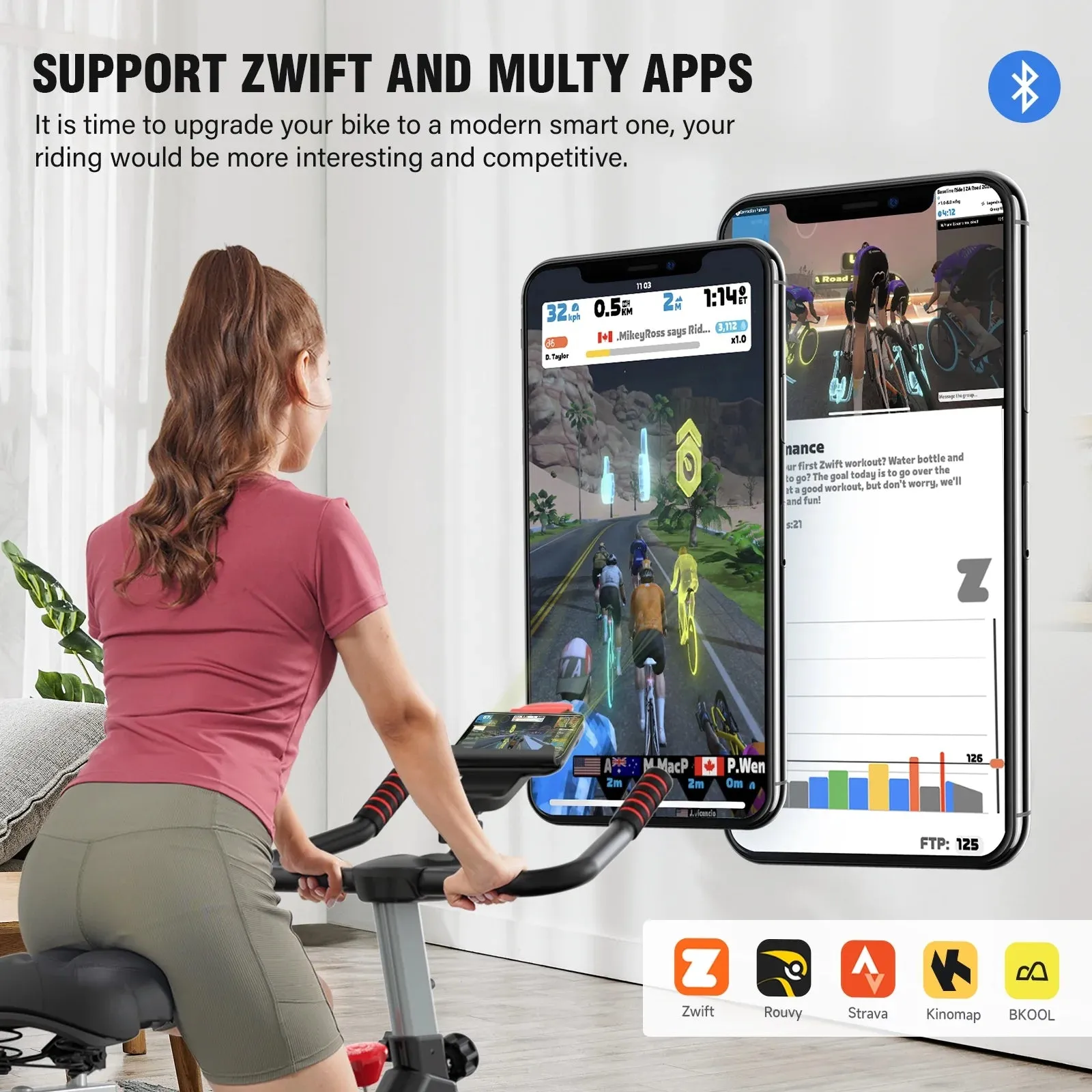 POOBOO Indoor Cycling Bike Exercise Bike Bluetooth Stationary Bike Heavy-duty Flywheel with Silent Magnetic Resistance 100 Levels for Home Gym Exercise