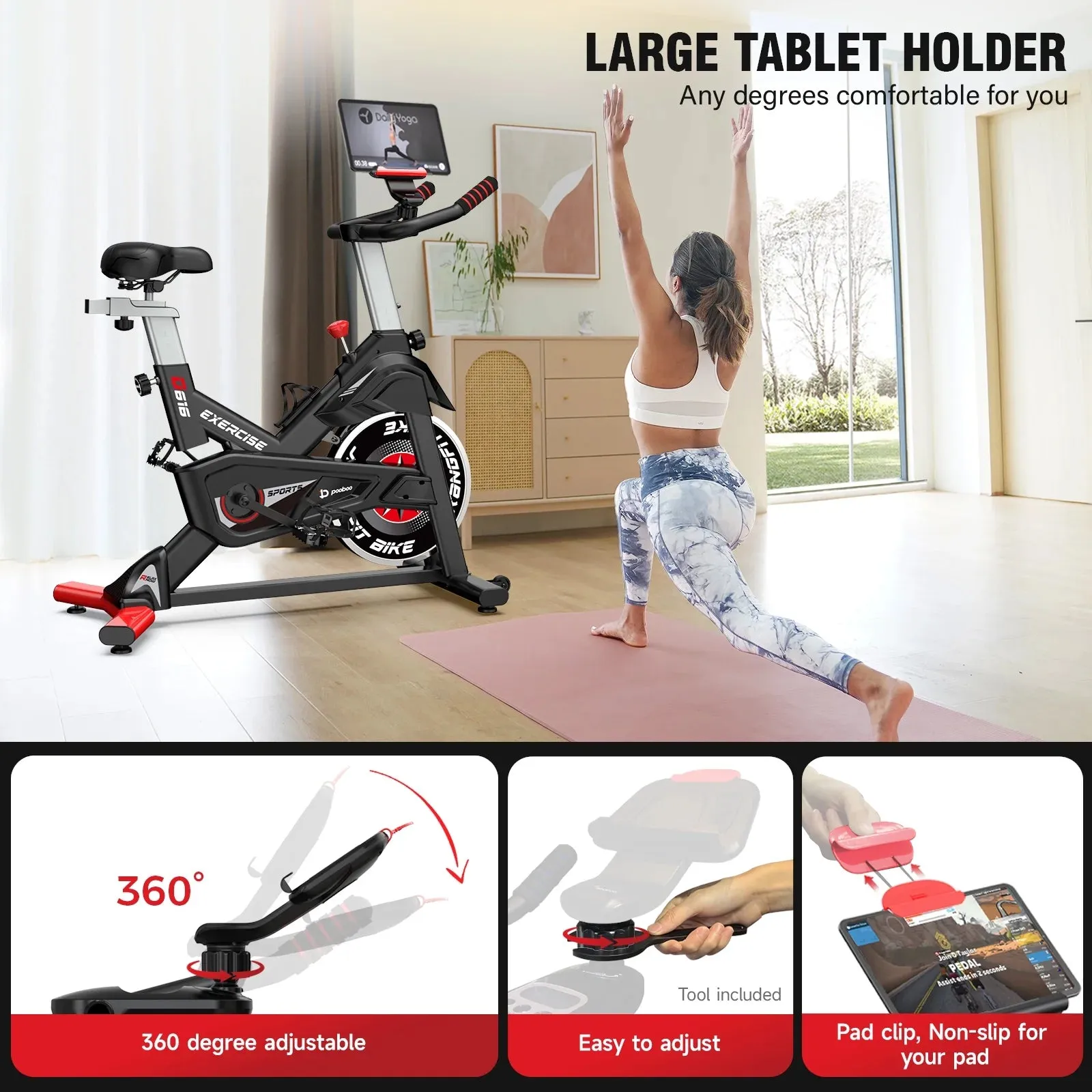 POOBOO Indoor Cycling Bike Exercise Bike Bluetooth Stationary Bike Heavy-duty Flywheel with Silent Magnetic Resistance 100 Levels for Home Gym Exercise