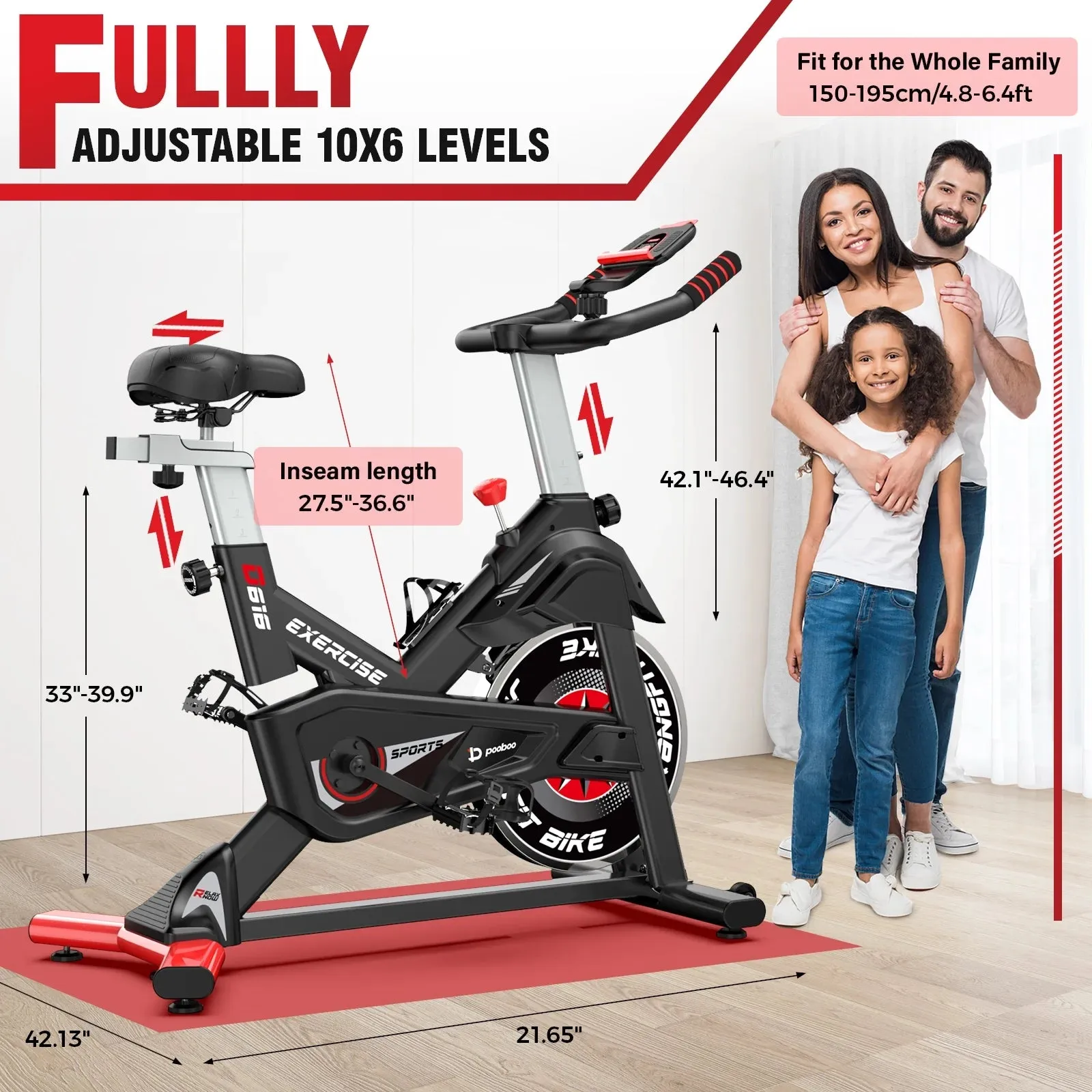 POOBOO Indoor Cycling Bike Exercise Bike Bluetooth Stationary Bike Heavy-duty Flywheel with Silent Magnetic Resistance 100 Levels for Home Gym Exercise