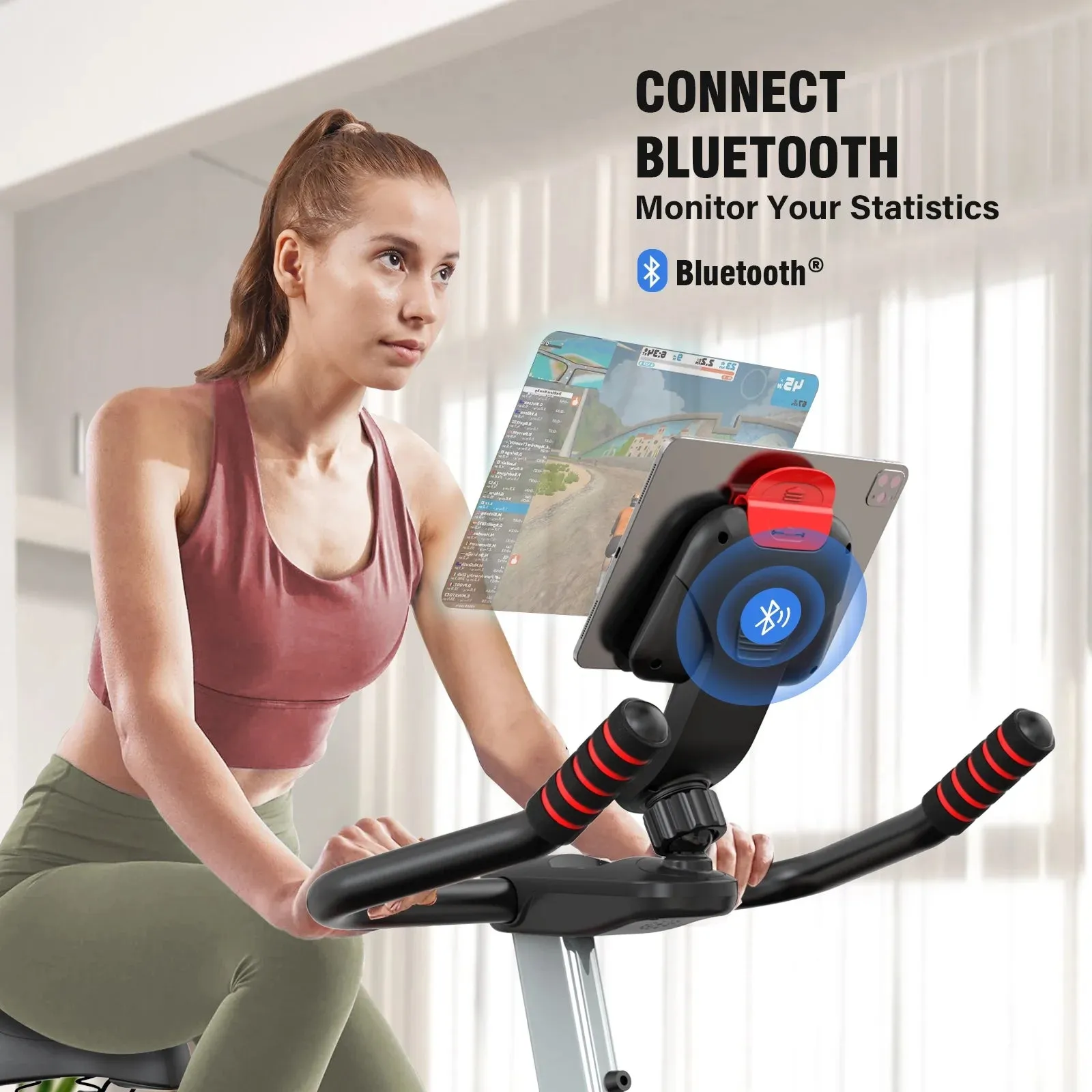 POOBOO Indoor Cycling Bike Exercise Bike Bluetooth Stationary Bike Heavy-duty Flywheel with Silent Magnetic Resistance 100 Levels for Home Gym Exercise