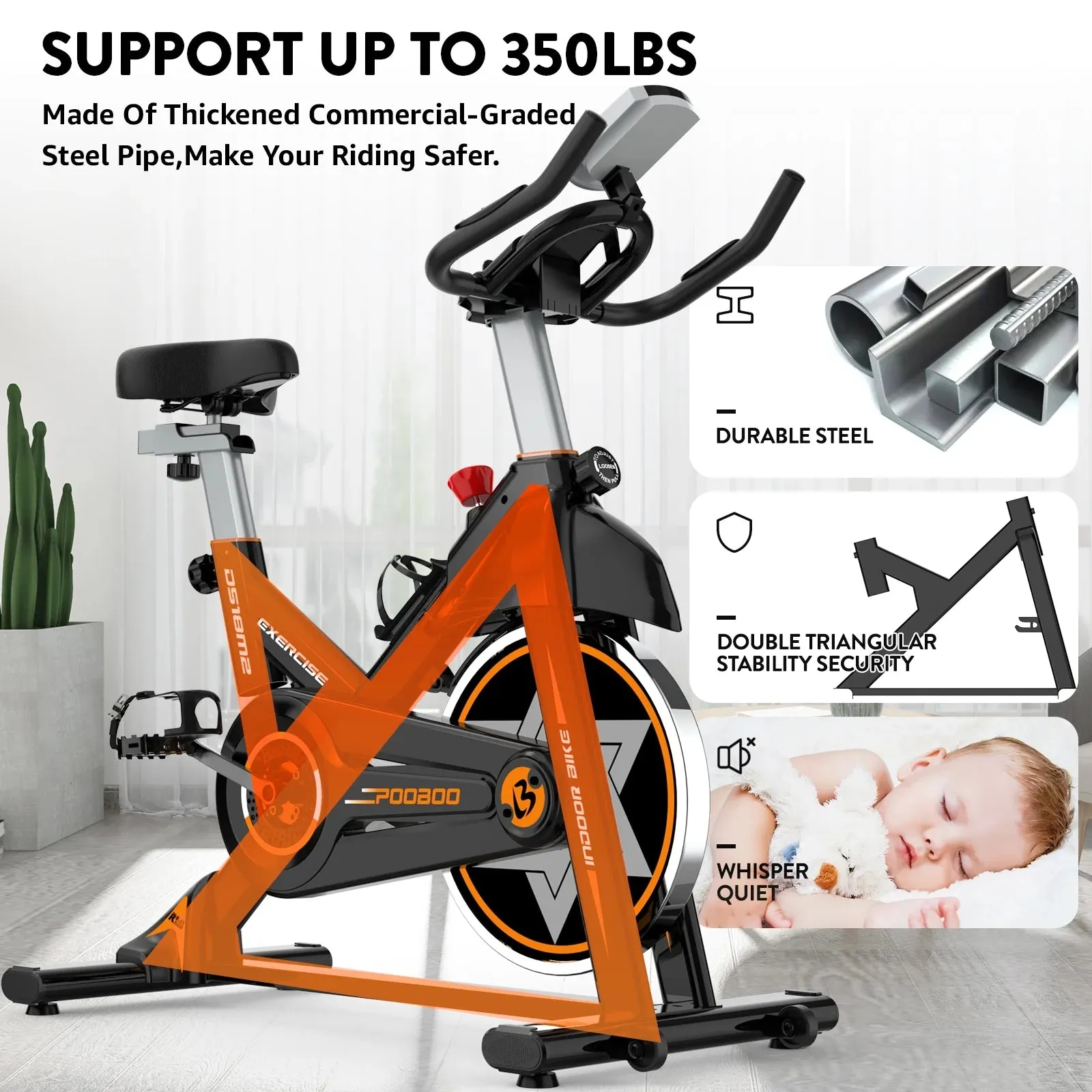 Pooboo Magnetic Exercise Bike Indoor Cycling Bike for Home Cardio Workout Stationary Bike Heavy-Duty Flywheel Quiet Belt Drive