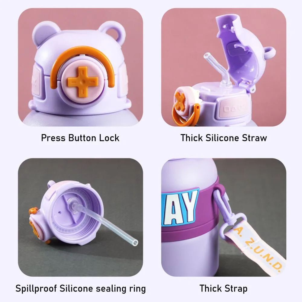 Purple Game Theme Stainless Steel Kids Water Bottle, 550ml