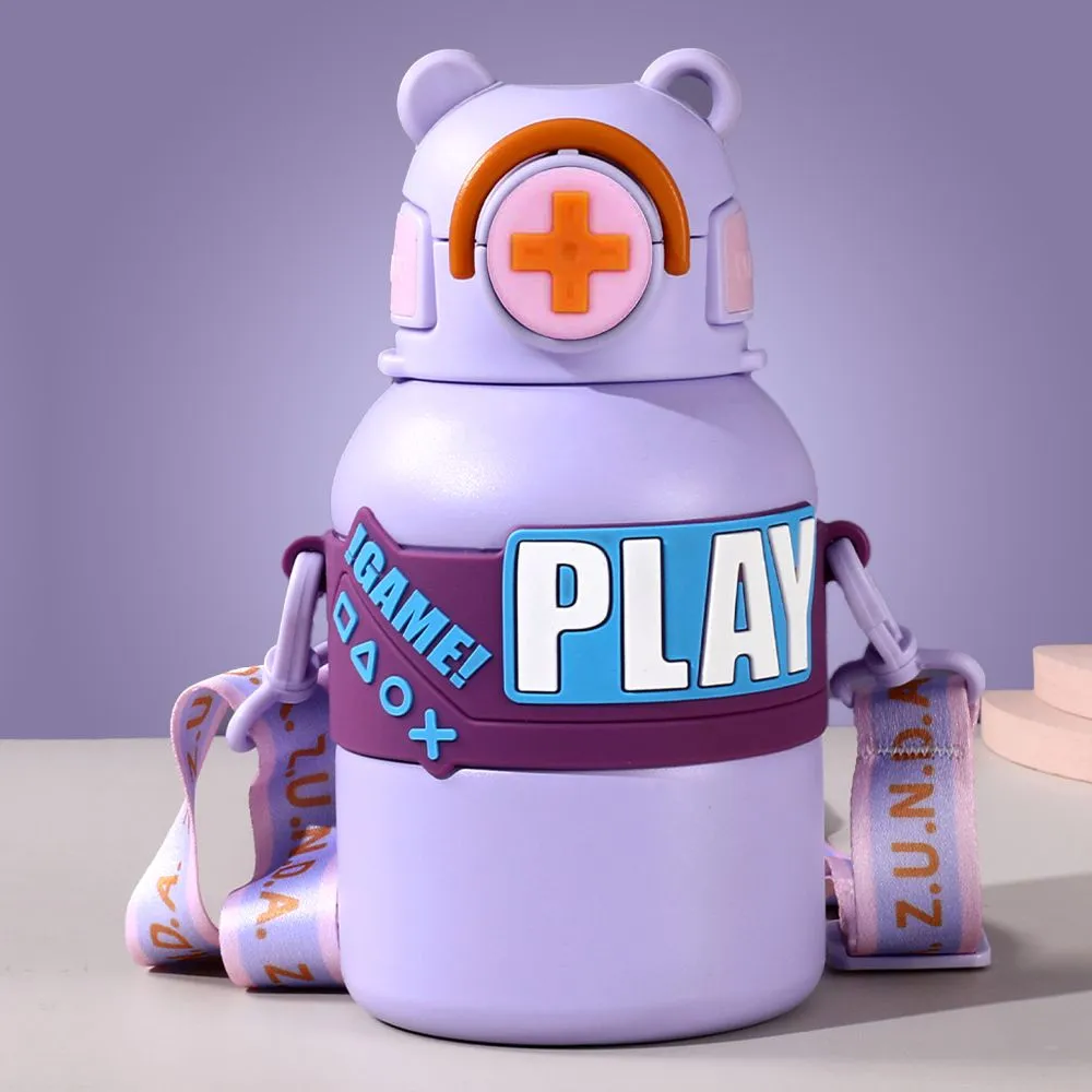 Purple Game Theme Stainless Steel Kids Water Bottle, 550ml