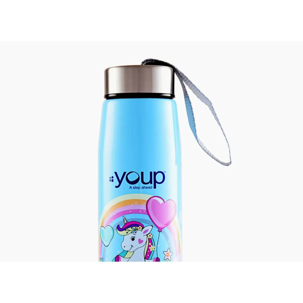 Youp Stainless Steel Insulated Sky Blue Color Unicorn Kids Water Bottle Abby - 500 ml
