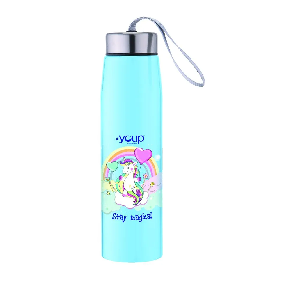 Youp Stainless Steel Insulated Sky Blue Color Unicorn Kids Water Bottle Abby - 500 ml