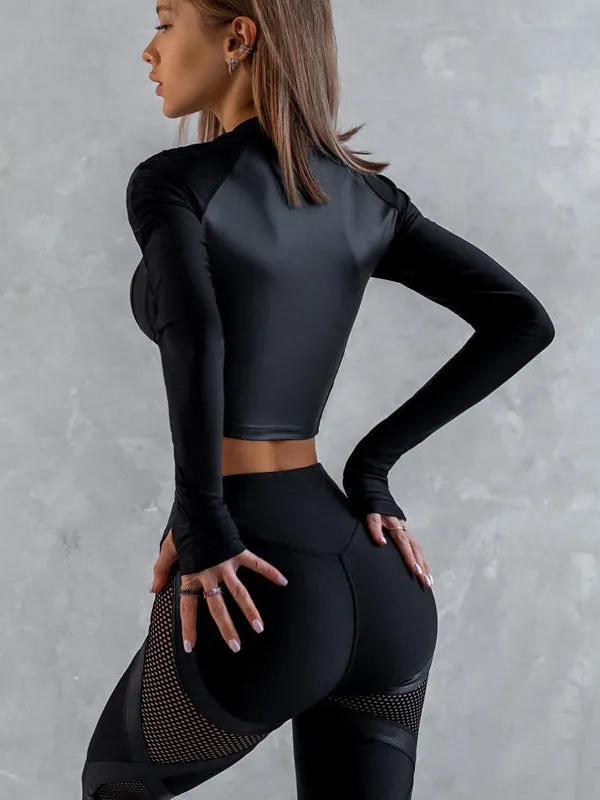 ZASUWA Female PU Net High-rise Hip-lift Leggings