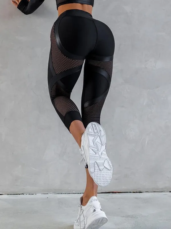 ZASUWA Female PU Net High-rise Hip-lift Leggings