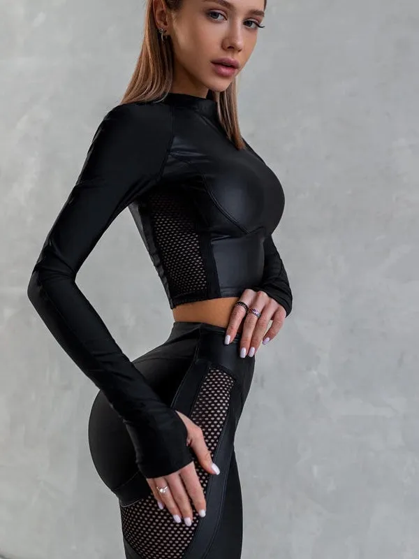 ZASUWA Female PU Net High-rise Hip-lift Leggings