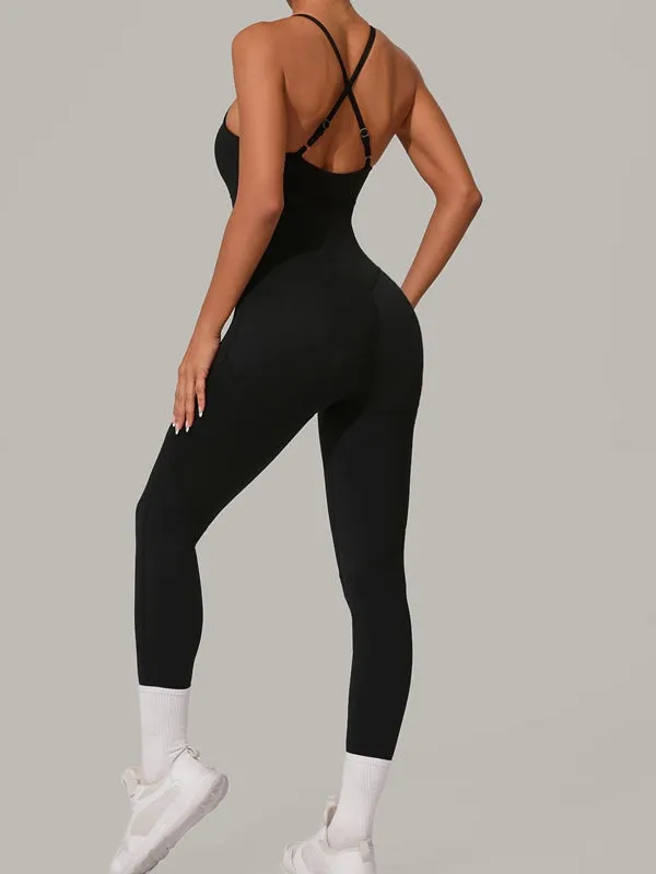ZASUWA Female Sexy Cross Back Push-Up Jumpsuit